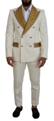 Dolce & Gabbana Off White Gold Striped Tuxedo Slim Fit Suit - Tuxedos