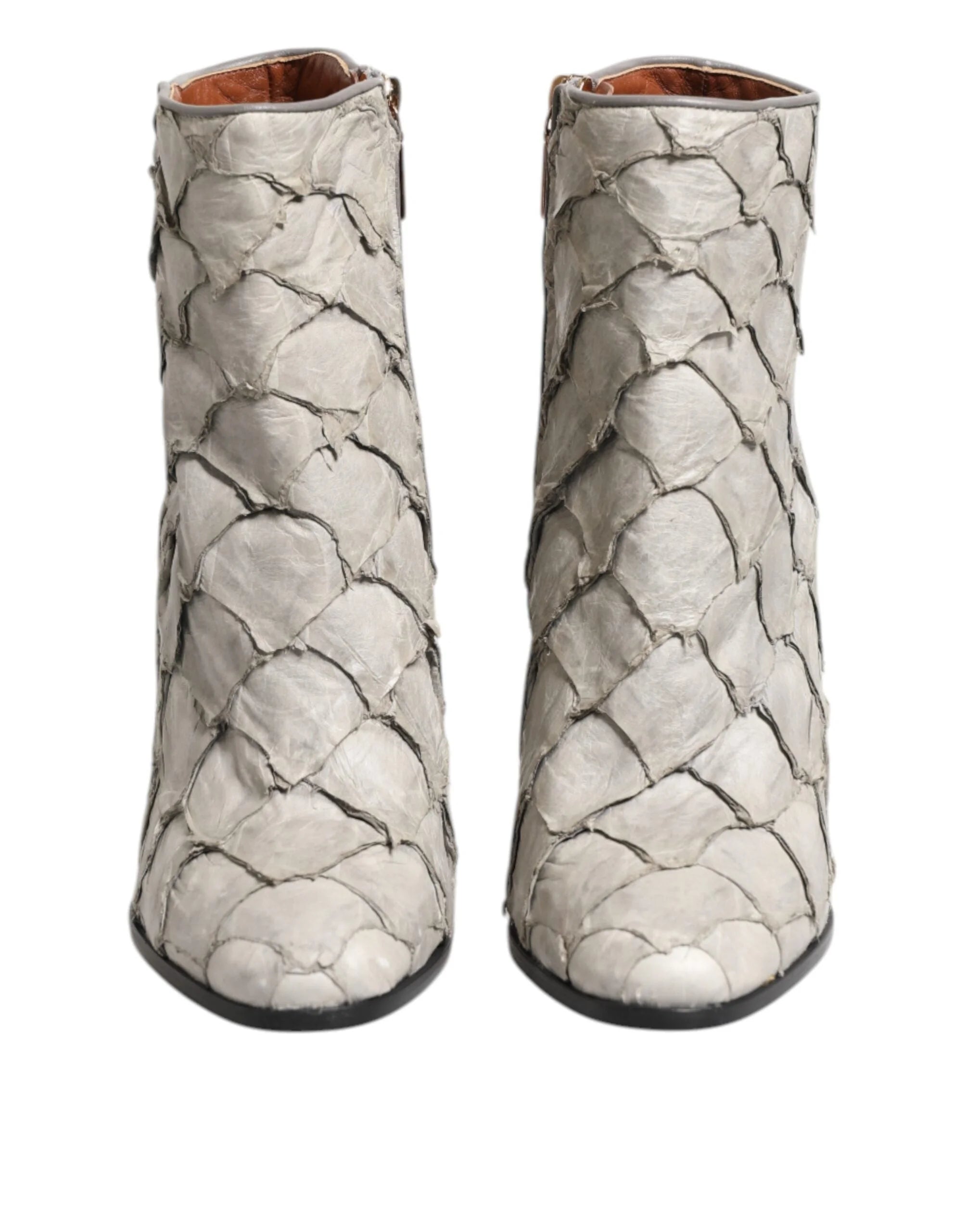 Dolce & Gabbana Off White Leather Heels Ankle Boots Shoes - EU39/US8.5