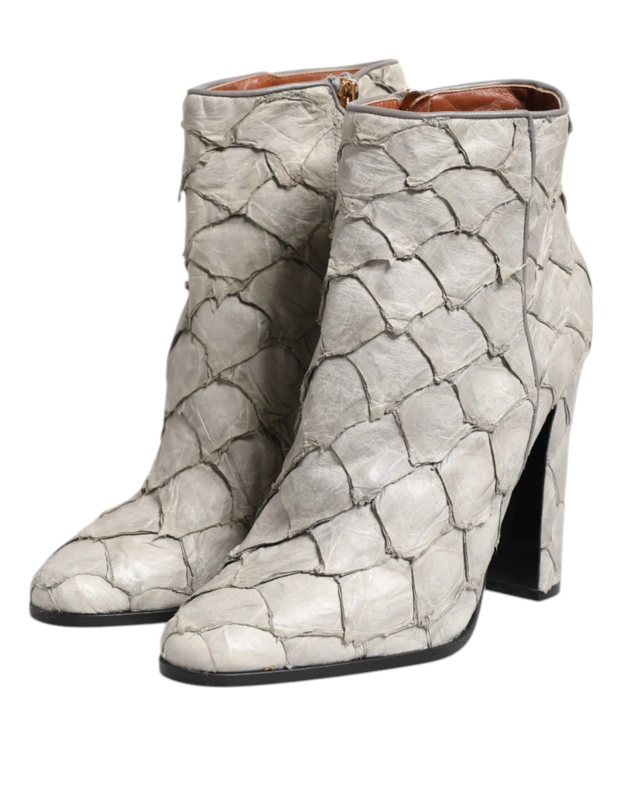 Dolce & Gabbana Off White Leather Heels Ankle Boots Shoes - EU39/US8.5 - Boots