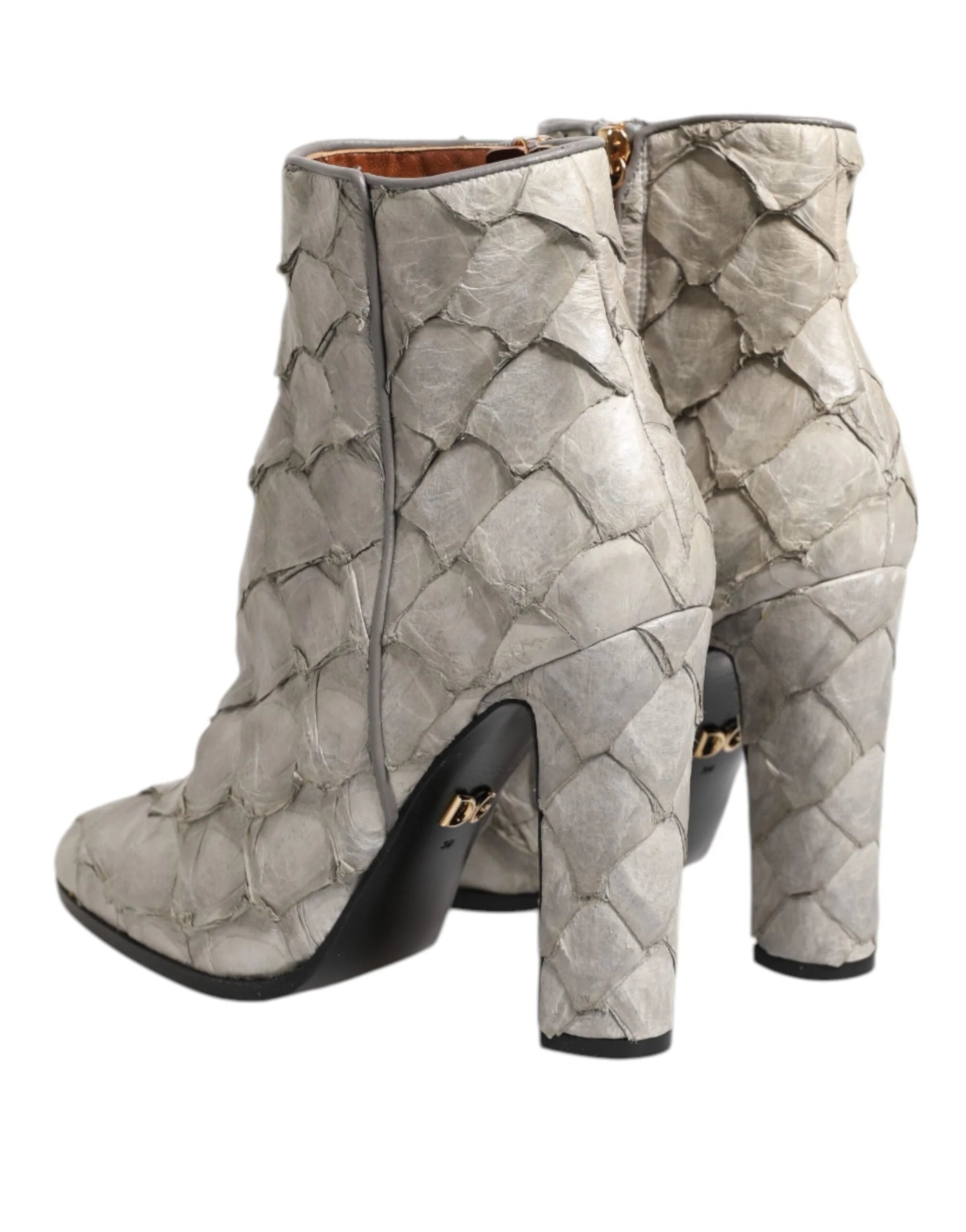 Dolce & Gabbana Off White Leather Heels Ankle Boots Shoes - EU39/US8.5