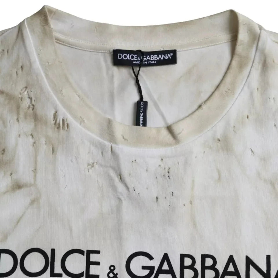 Dolce & Gabbana Off White Logo Cotton Crew Neck T-shirt - IT52 | XL - T-Shirts