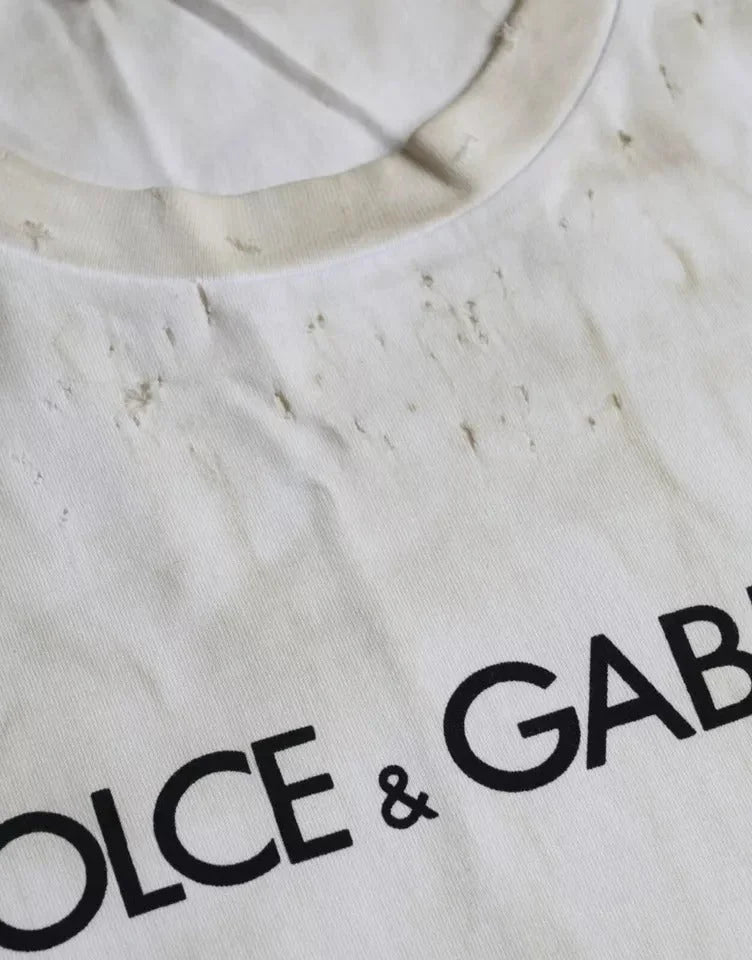 Dolce & Gabbana Off White Logo Cotton Crew Neck T-shirt - IT52 | XL - T-Shirts