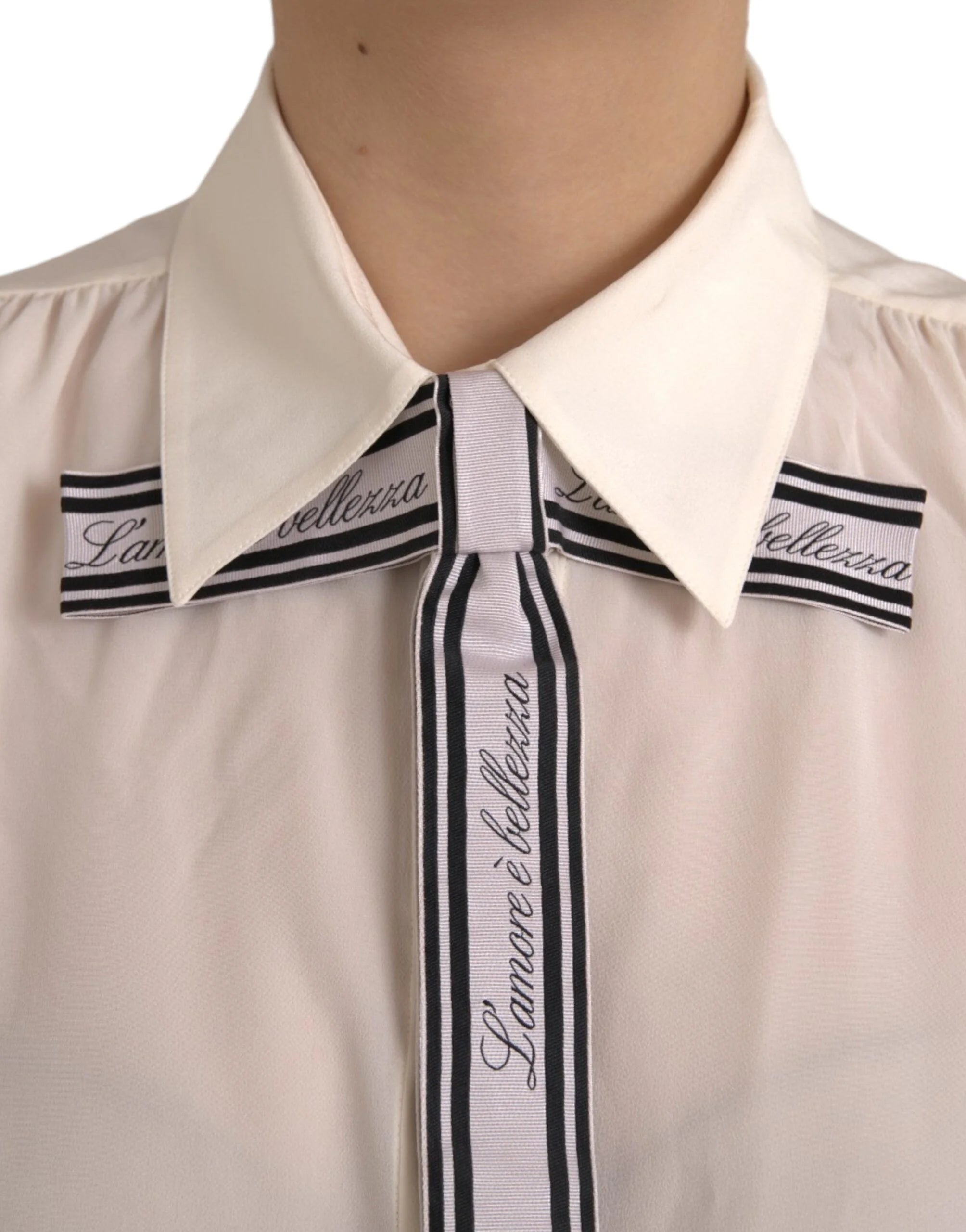 Dolce & Gabbana Off White Long Sleeve Button Down Blouse Top - IT46|XL - Blouses