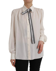 Dolce & Gabbana Off White Long Sleeve Button Down Blouse Top - IT46|XL - Blouses