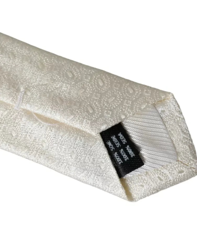 Dolce & Gabbana Off White Patterned Silk Adjustable Men Tie - Neckties