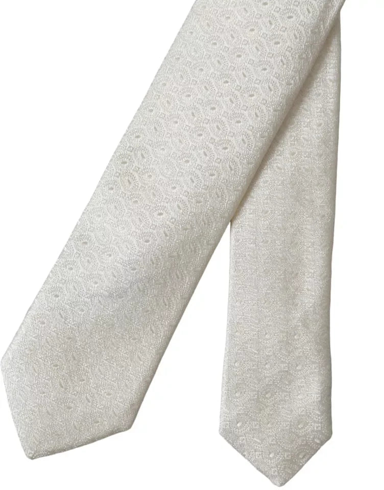 Dolce & Gabbana Off White Patterned Silk Adjustable Men Tie - Neckties