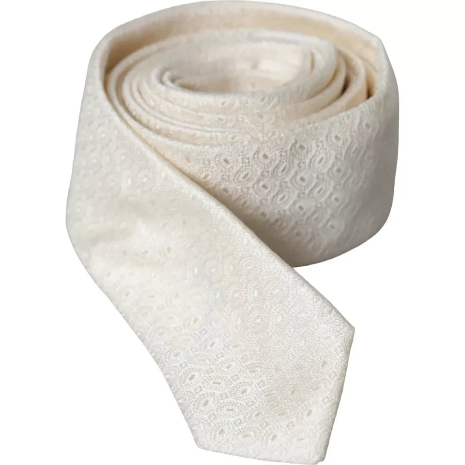 Dolce & Gabbana Off White Patterned Silk Adjustable Men Tie - Neckties