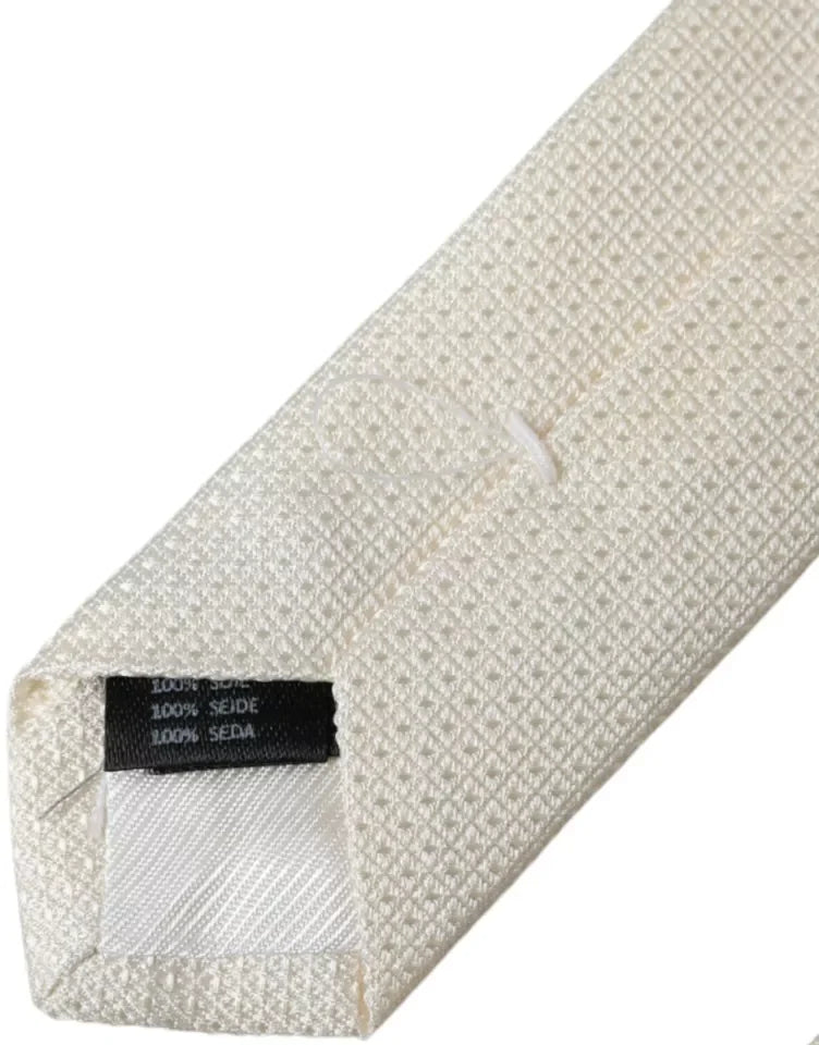 Dolce & Gabbana Off White Patterned Silk Classic Adjustable Tie - Neckties