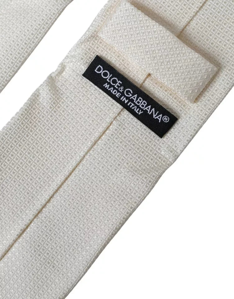 Dolce & Gabbana Off White Patterned Silk Classic Adjustable Tie - Neckties