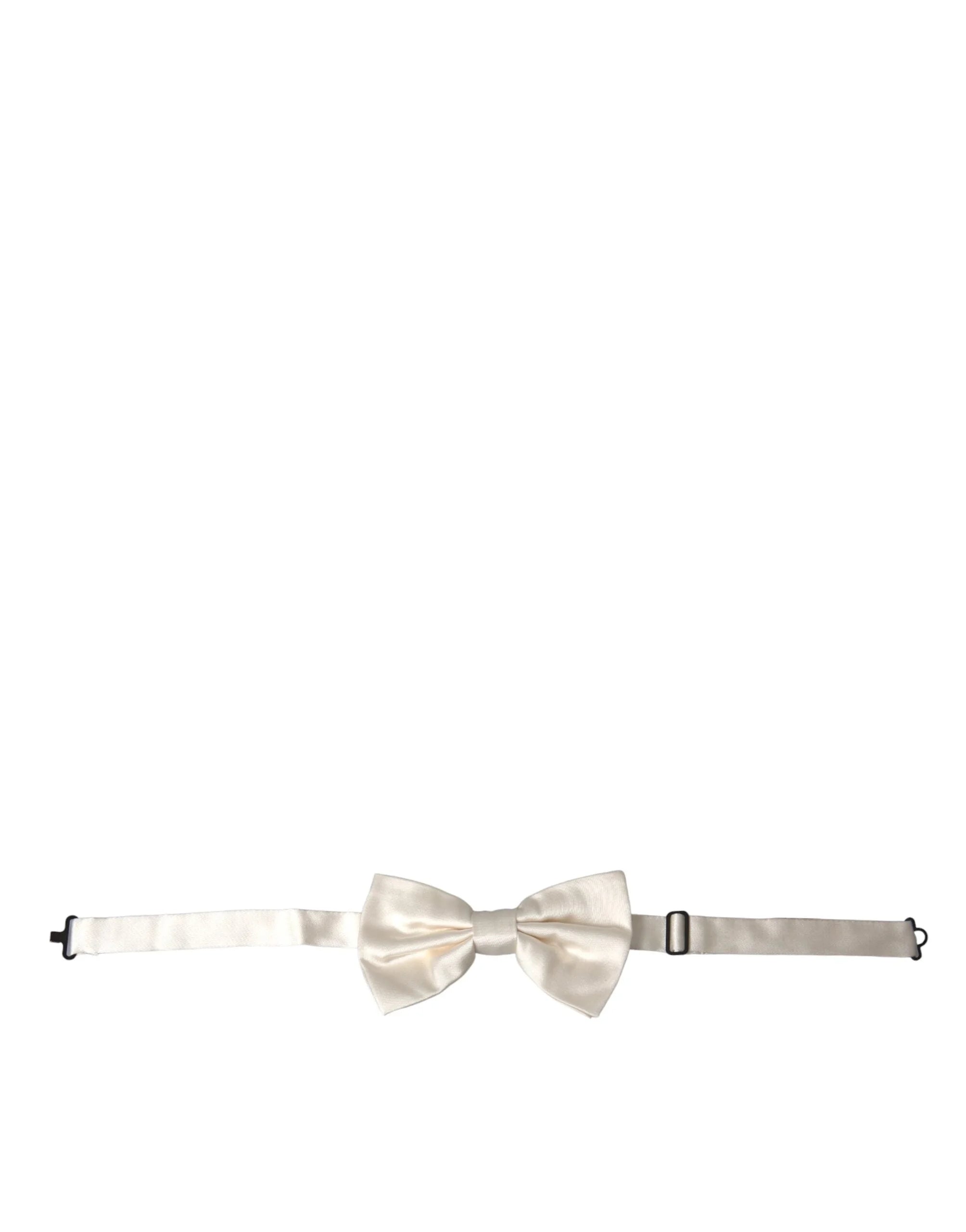 Dolce & Gabbana Off White Silk Adjustable Neck Men Bow Tie - Neckties