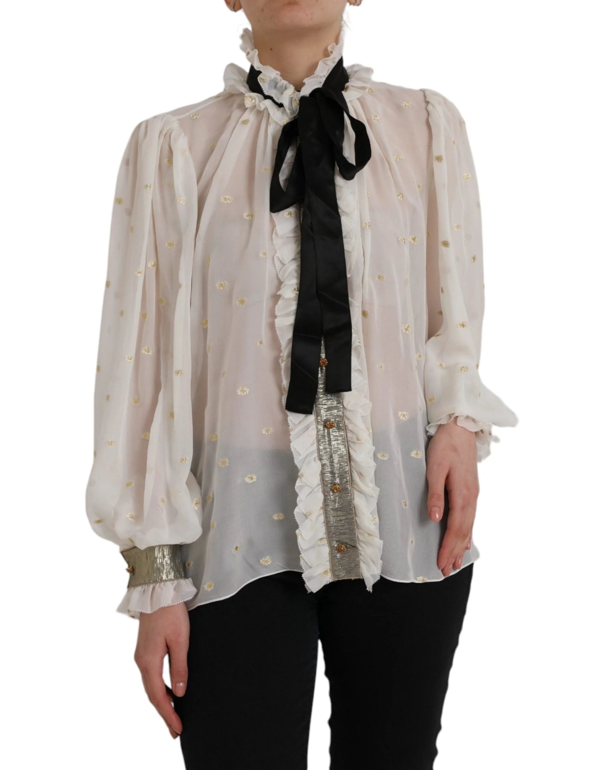 Dolce & Gabbana Off White Silk Blend Ascot Collar Blouse Top - IT42|M - Blouses