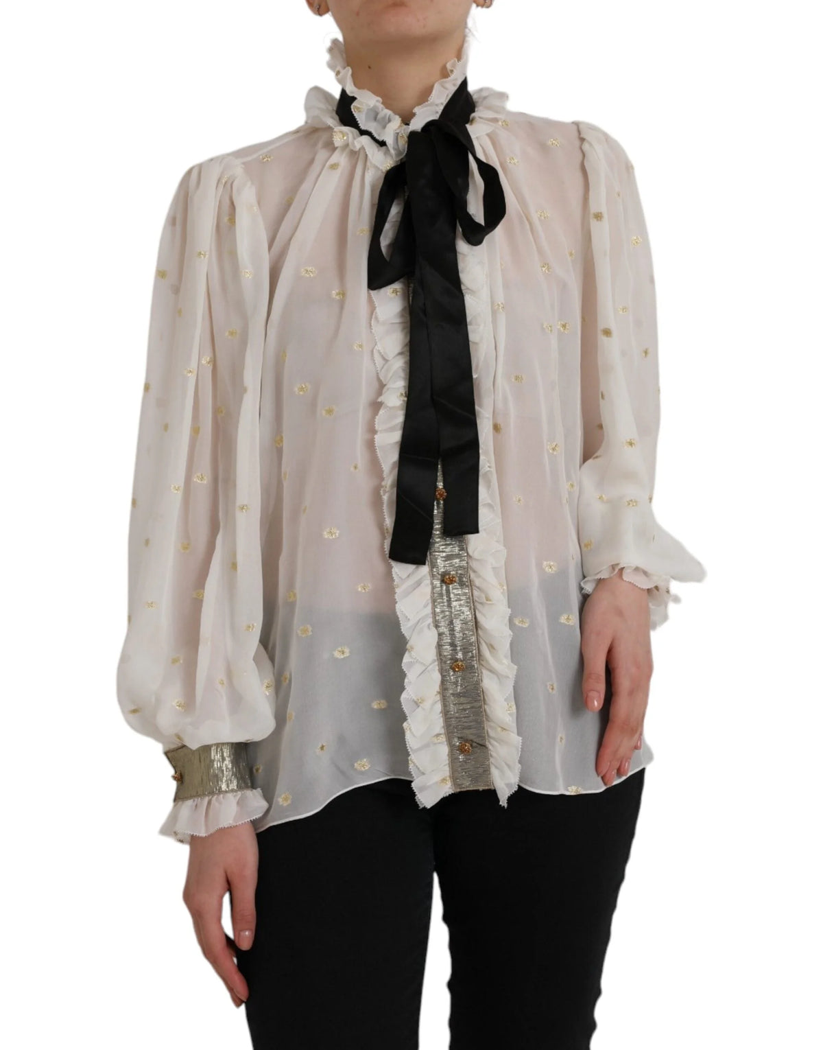 Dolce & Gabbana Off White Silk Blend Ascot Collar Blouse Top - IT42|M - Blouses
