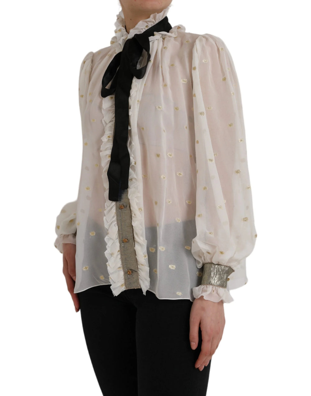 Dolce & Gabbana Off White Silk Blend Ascot Collar Blouse Top - IT42|M - Blouses
