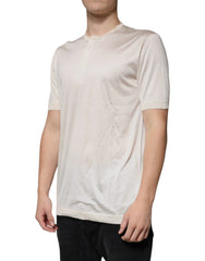 Dolce & Gabbana Off White Silk Henley Short Sleeves T-Shirt - IT56 | XXL - T-Shirts