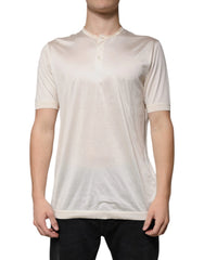 Dolce & Gabbana Off White Silk Henley Short Sleeves T-Shirt - IT56 | XXL - T-Shirts