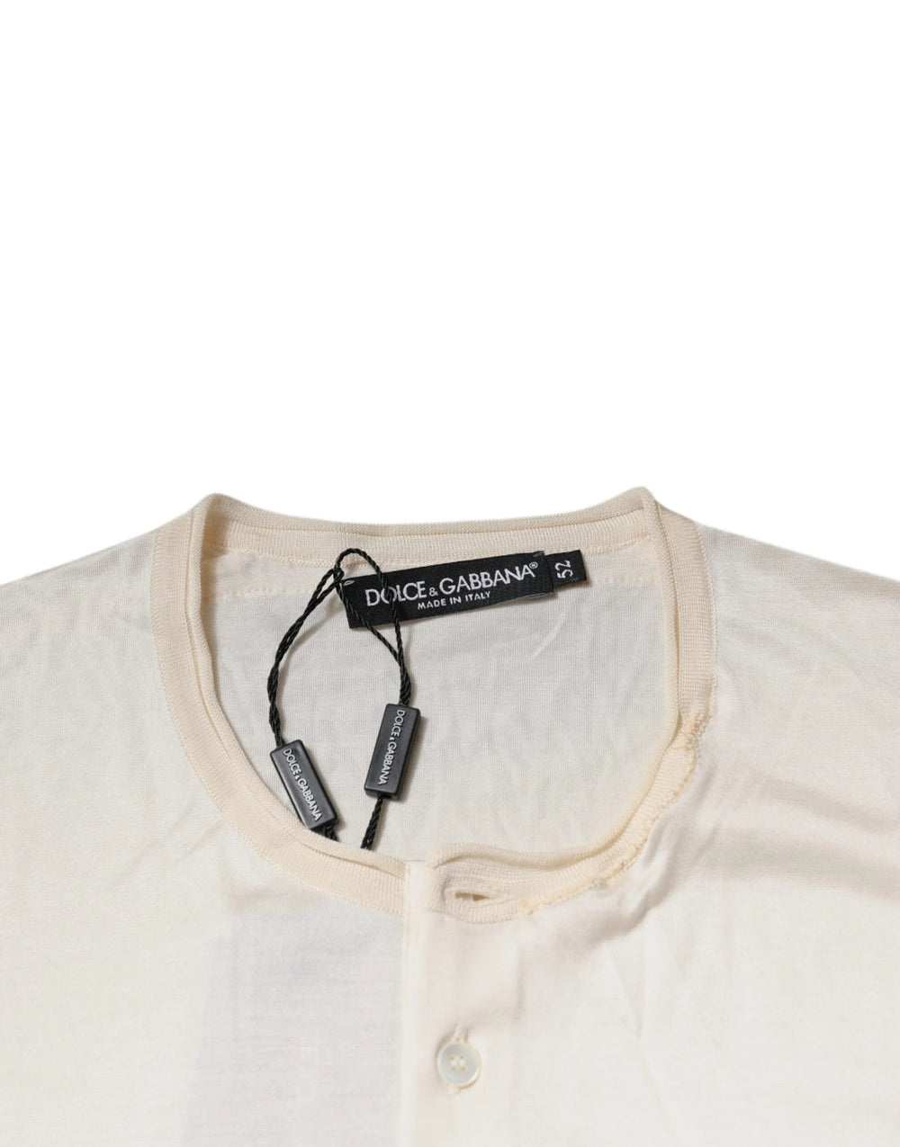 Dolce & Gabbana Off White Silk Henley Short Sleeves T-Shirt - IT56 | XXL - T-Shirts