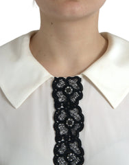 Dolce & Gabbana Off White Silk Lace Trim Short Sleeves Top - IT44 | L - Blouses