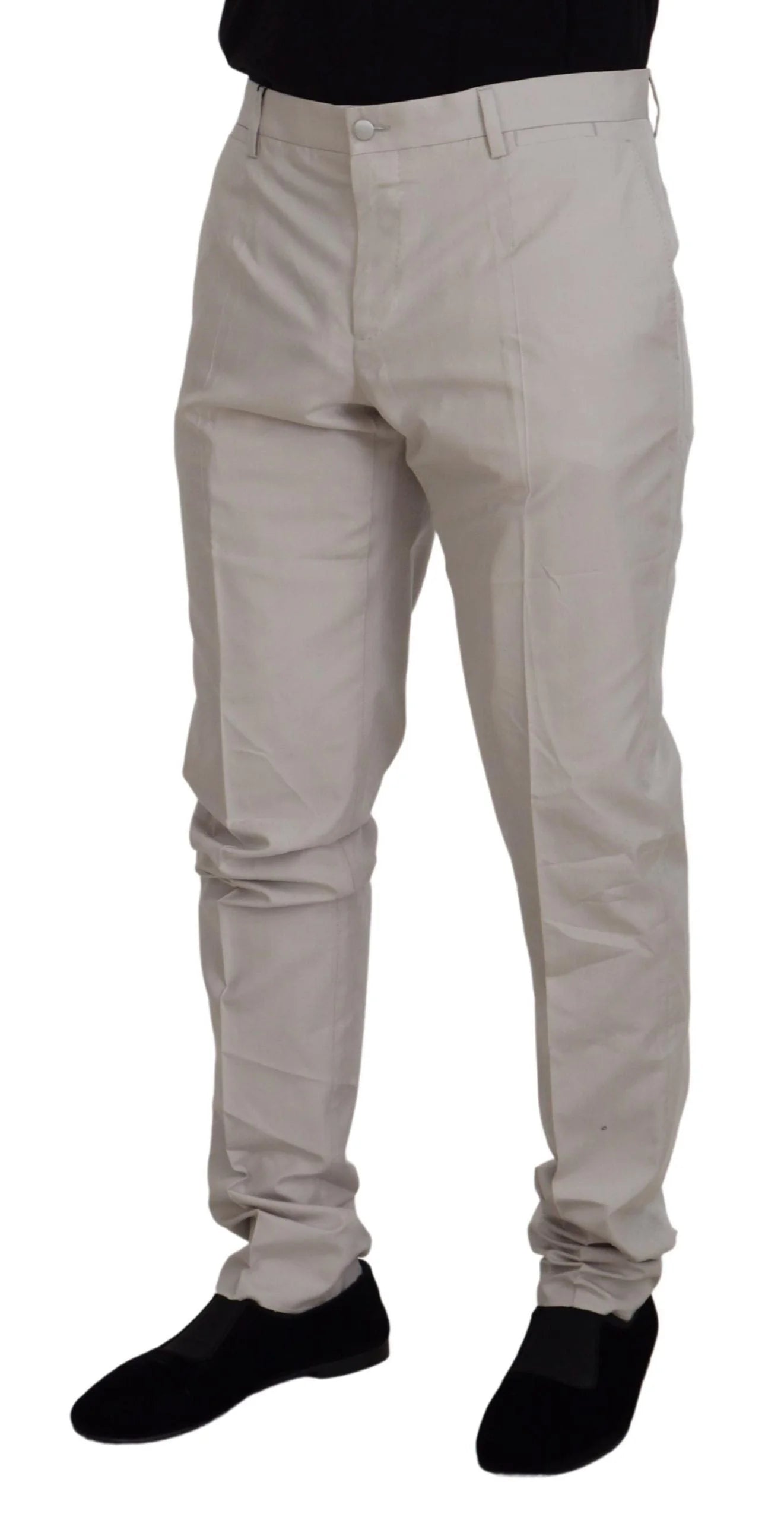 Dolce & Gabbana Off White Silk Mid Waist Chino Pants - IT54 | XL - Chinos