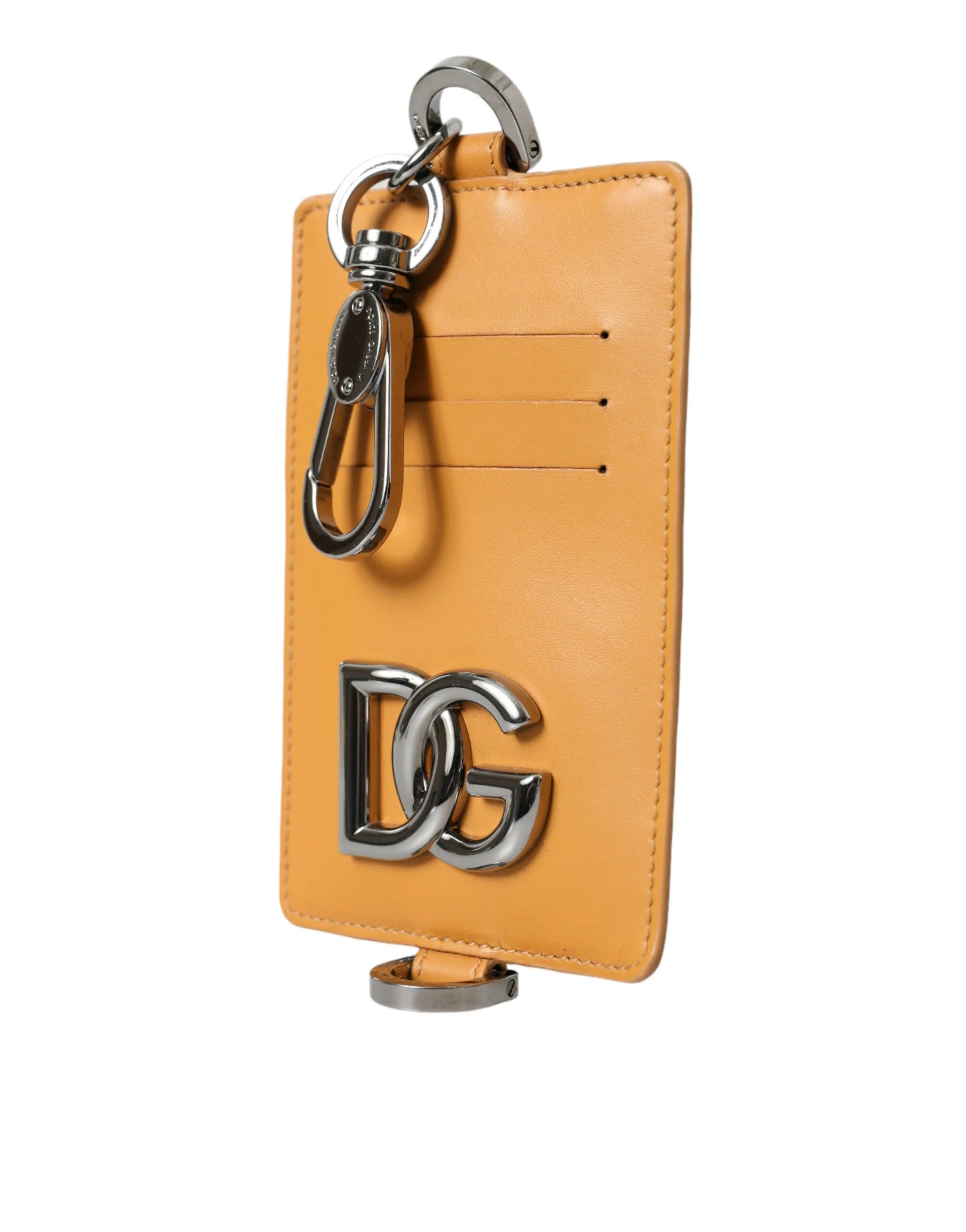 Dolce & Gabbana Orange Calf Leather Credit Card Holder Clip On Wallet - Wallets