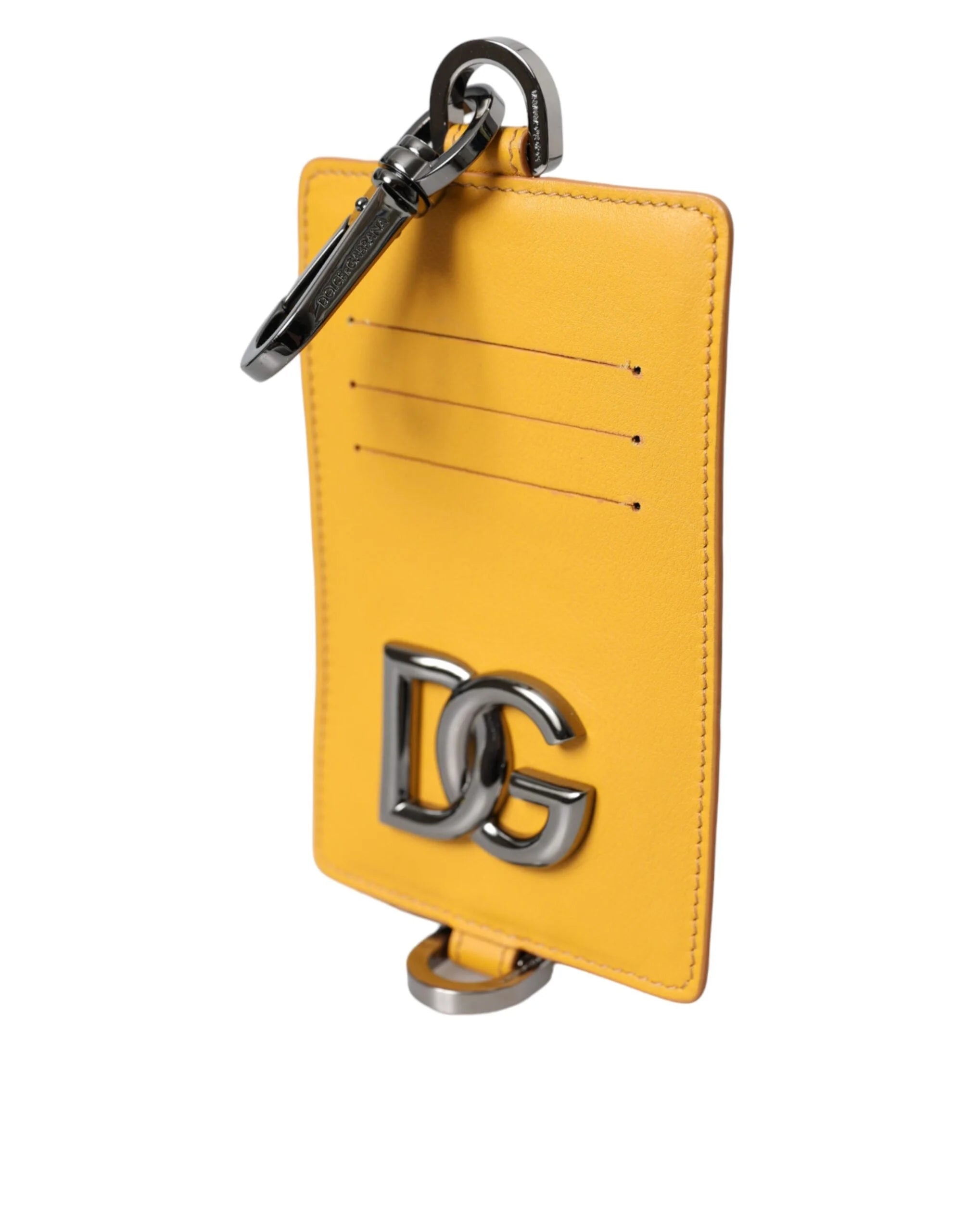 Dolce & Gabbana Orange Calf Leather Credit Card Holder Clip On Wallet - Card Cases