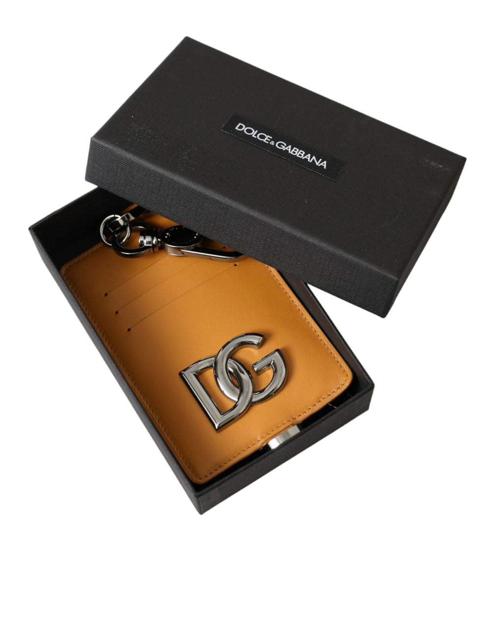 Dolce & Gabbana Orange Calf Leather Credit Card Holder Clip On Wallet - Wallets