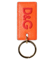 Dolce & Gabbana Orange Calf Leather Logo Metal Ring Keychain Keyring