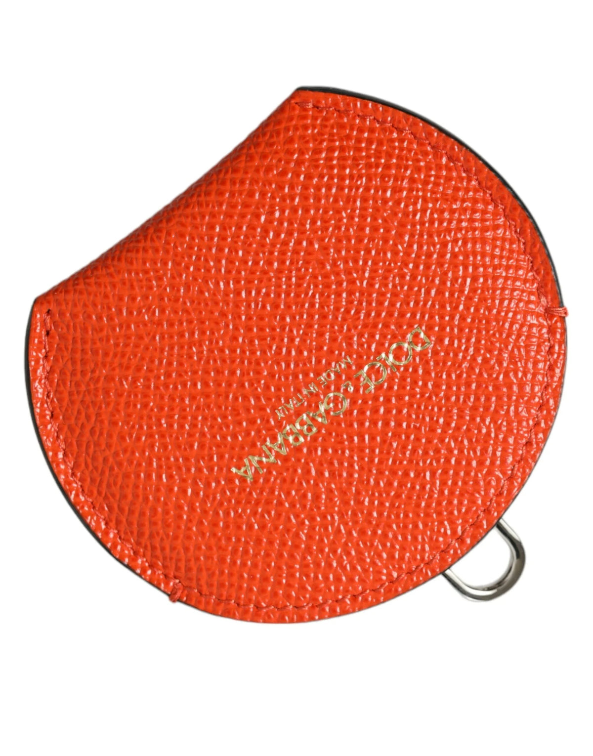 Dolce & Gabbana Orange Calfskin Leather Round Logo Hand Mirror Holder - Face Mirrors