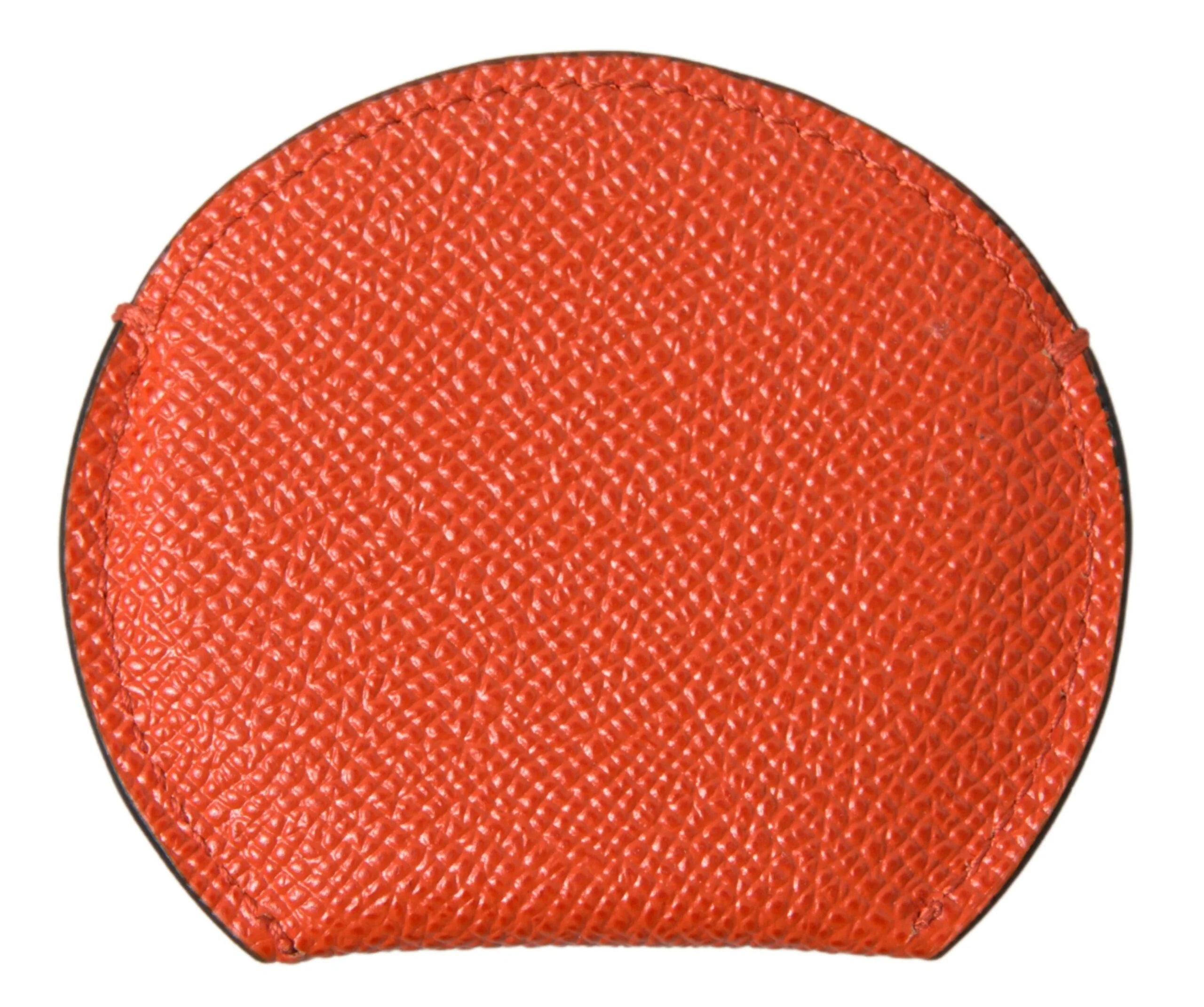 Dolce & Gabbana Orange Calfskin Leather Round Logo Hand Mirror Holder - Face Mirrors