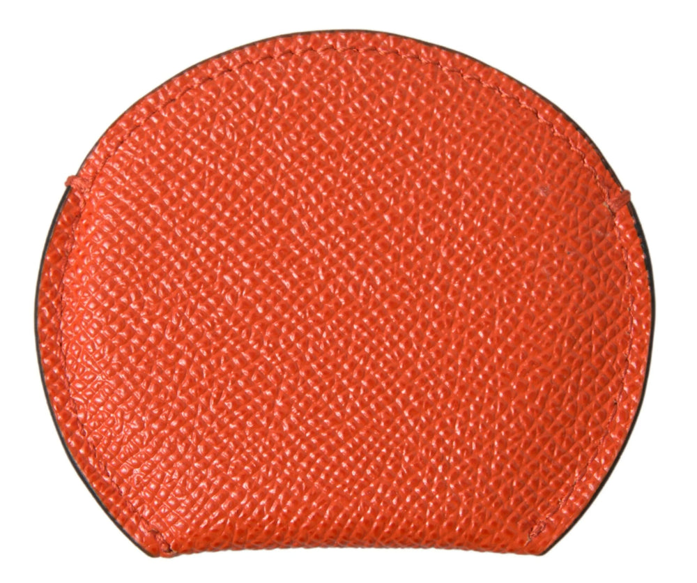 Dolce & Gabbana Orange Calfskin Leather Round Logo Hand Mirror Holder - Face Mirrors