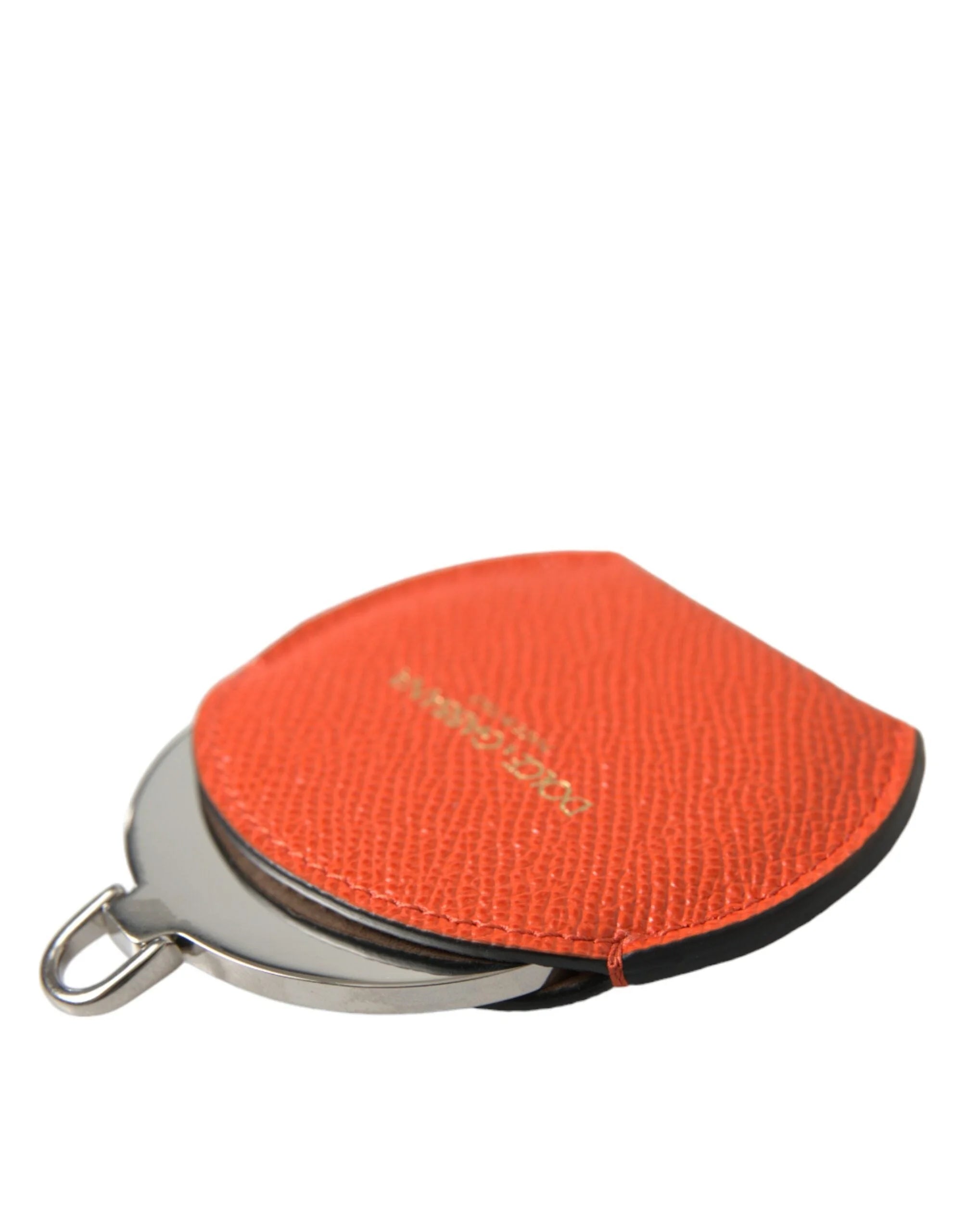 Dolce & Gabbana Orange Calfskin Leather Round Logo Hand Mirror Holder - Face Mirrors