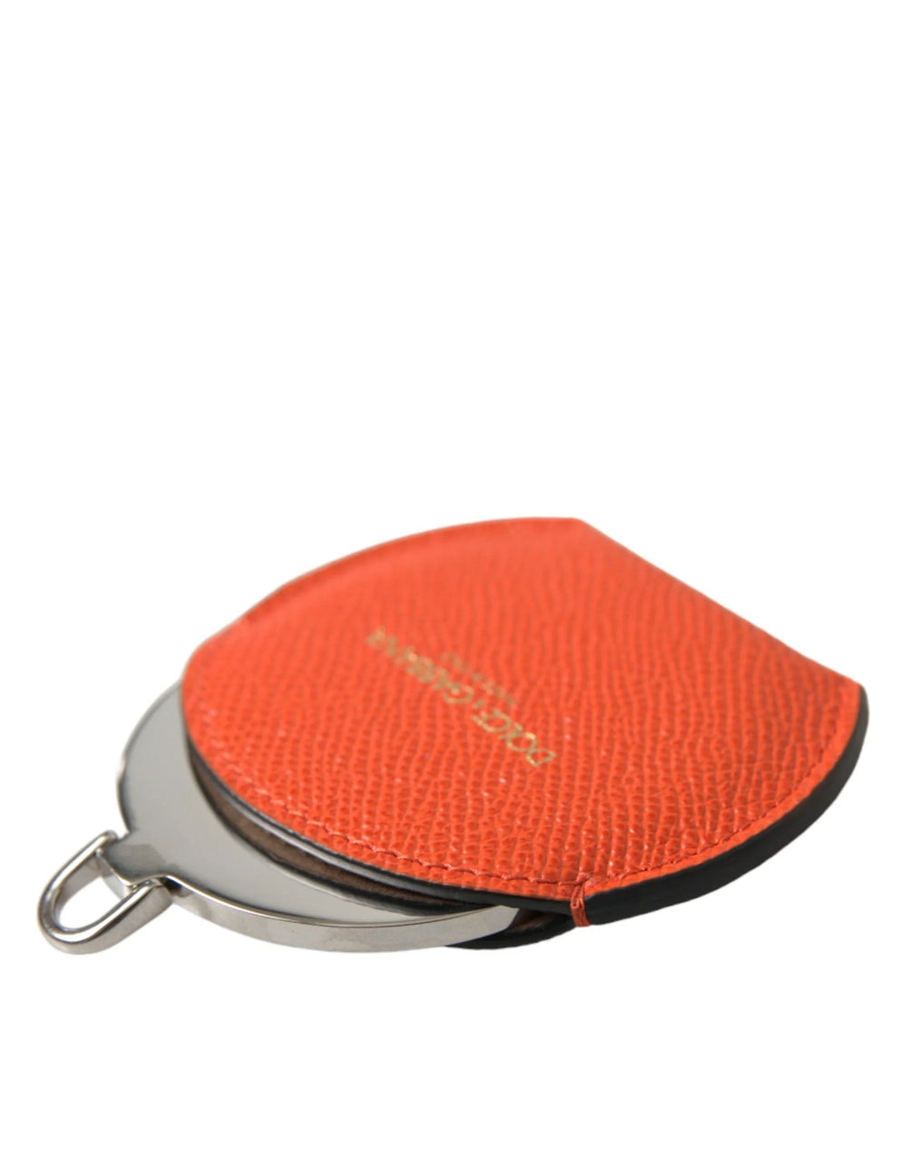 Dolce & Gabbana Orange Calfskin Leather Round Logo Hand Mirror Holder - Face Mirrors