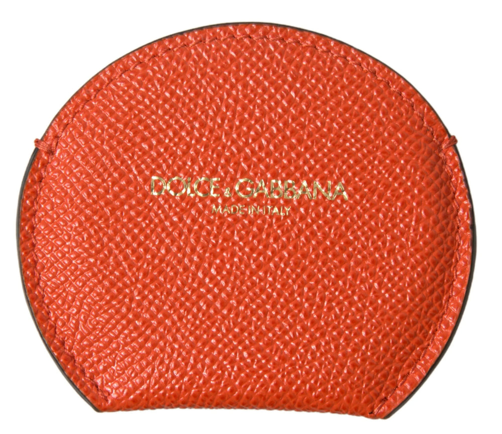 Dolce & Gabbana Orange Calfskin Leather Round Logo Hand Mirror Holder - Face Mirrors