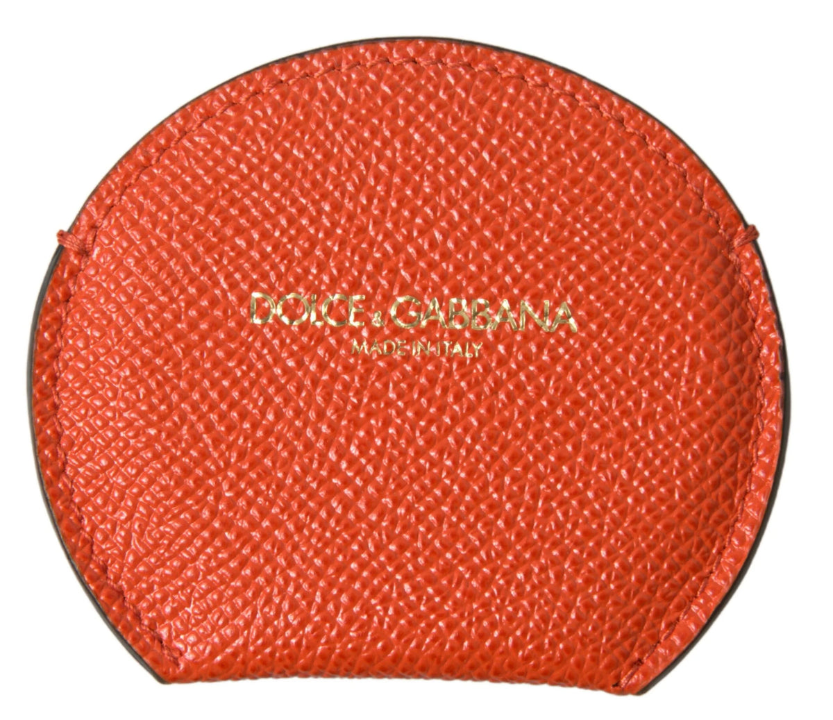 Dolce & Gabbana Orange Calfskin Leather Round Logo Hand Mirror Holder - Face Mirrors