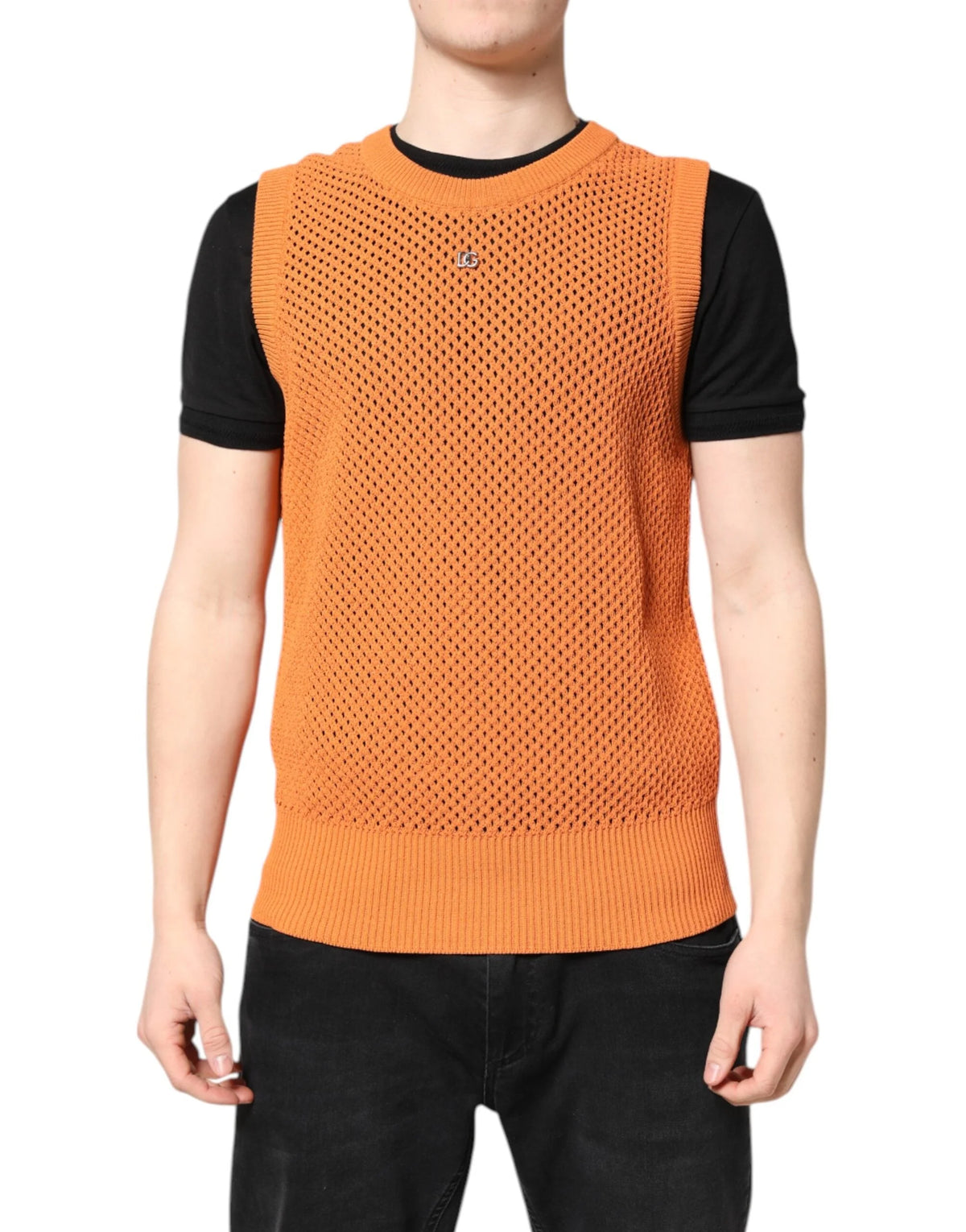 Dolce & Gabbana Orange Cashmere Round Neck Sleeveless T-shirt - IT48 | M - Tank Tops