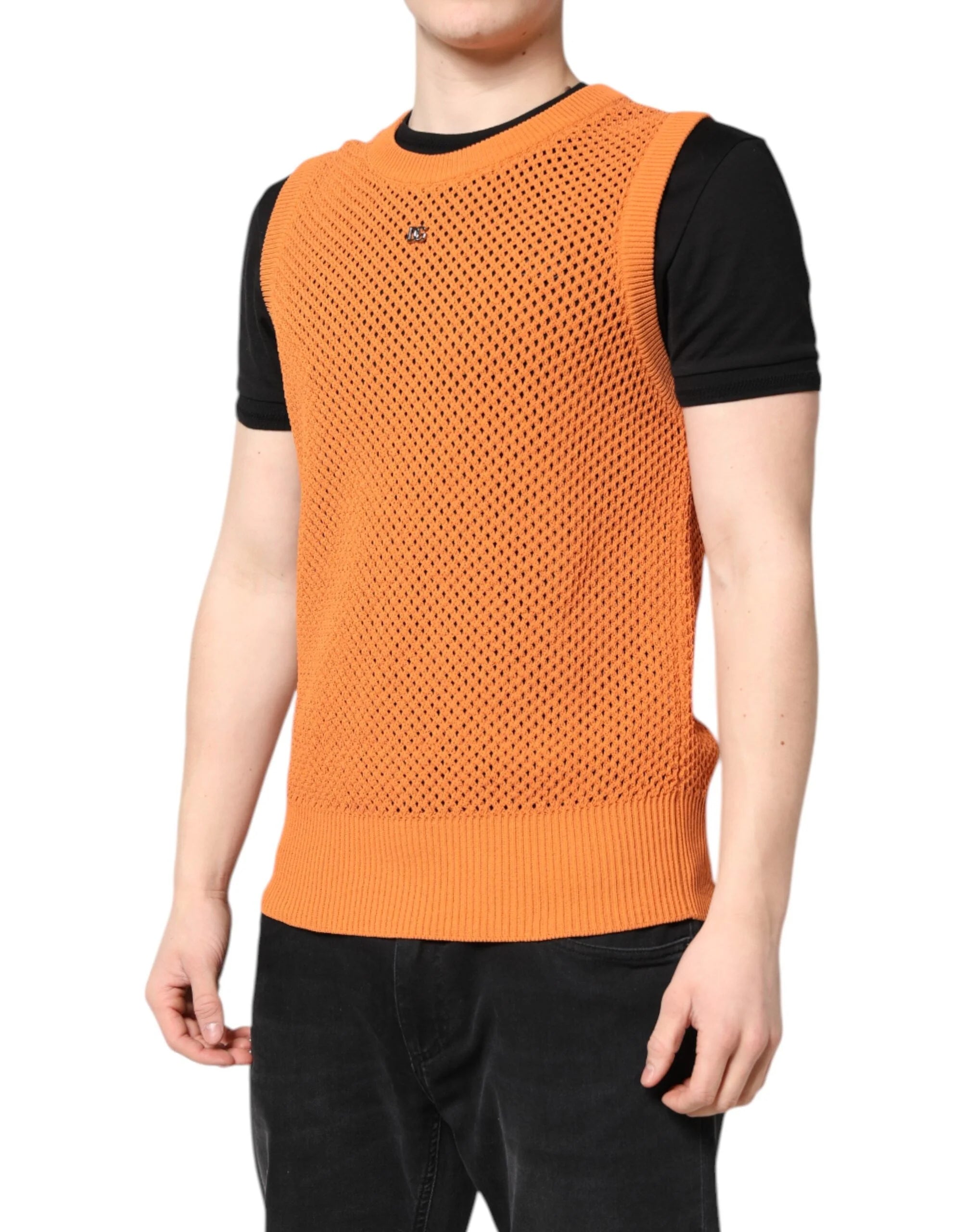 Dolce & Gabbana Orange Cashmere Round Neck Sleeveless T-shirt - IT48 | M - Tank Tops
