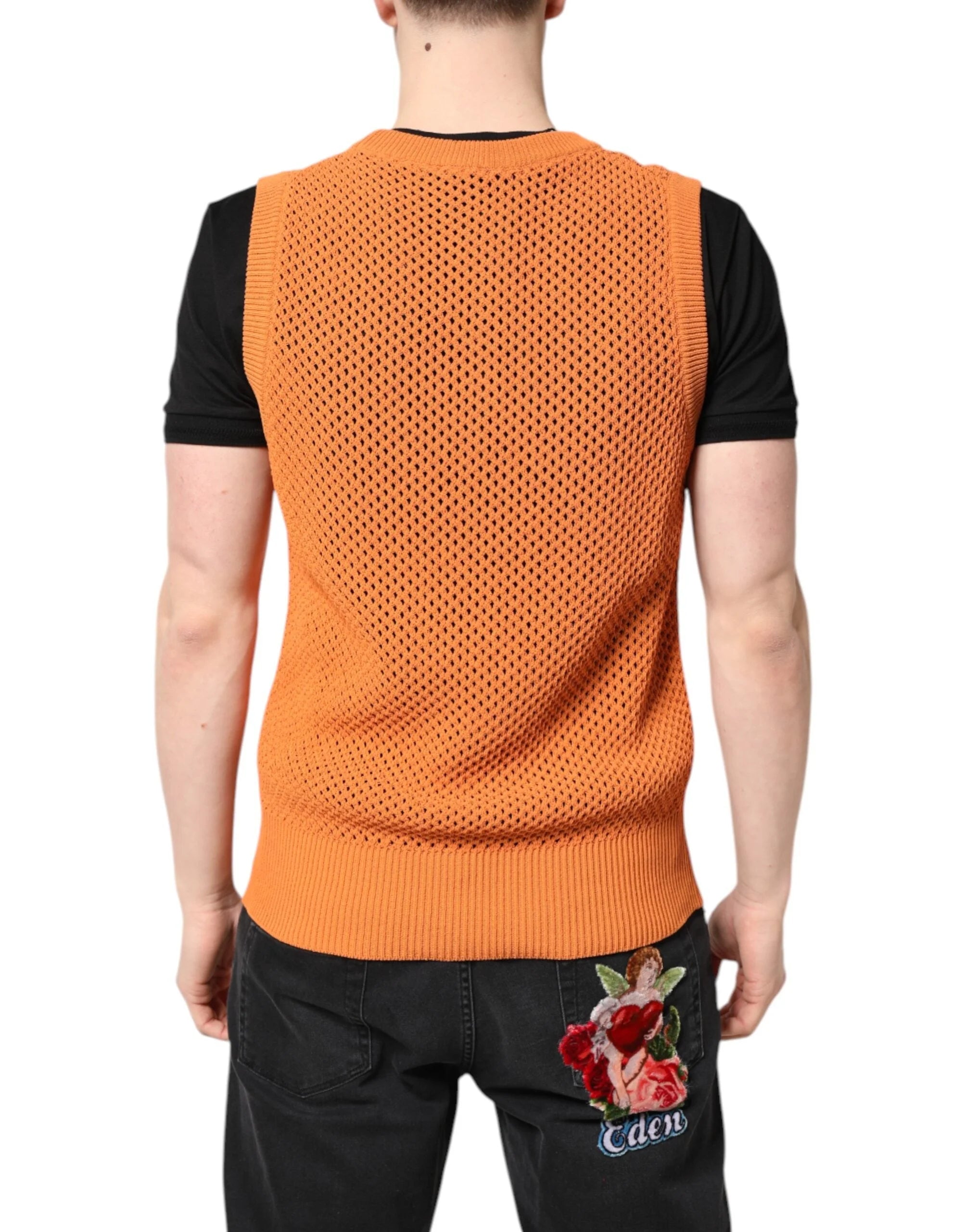 Dolce & Gabbana Orange Cashmere Round Neck Sleeveless T-shirt - IT48 | M - Tank Tops