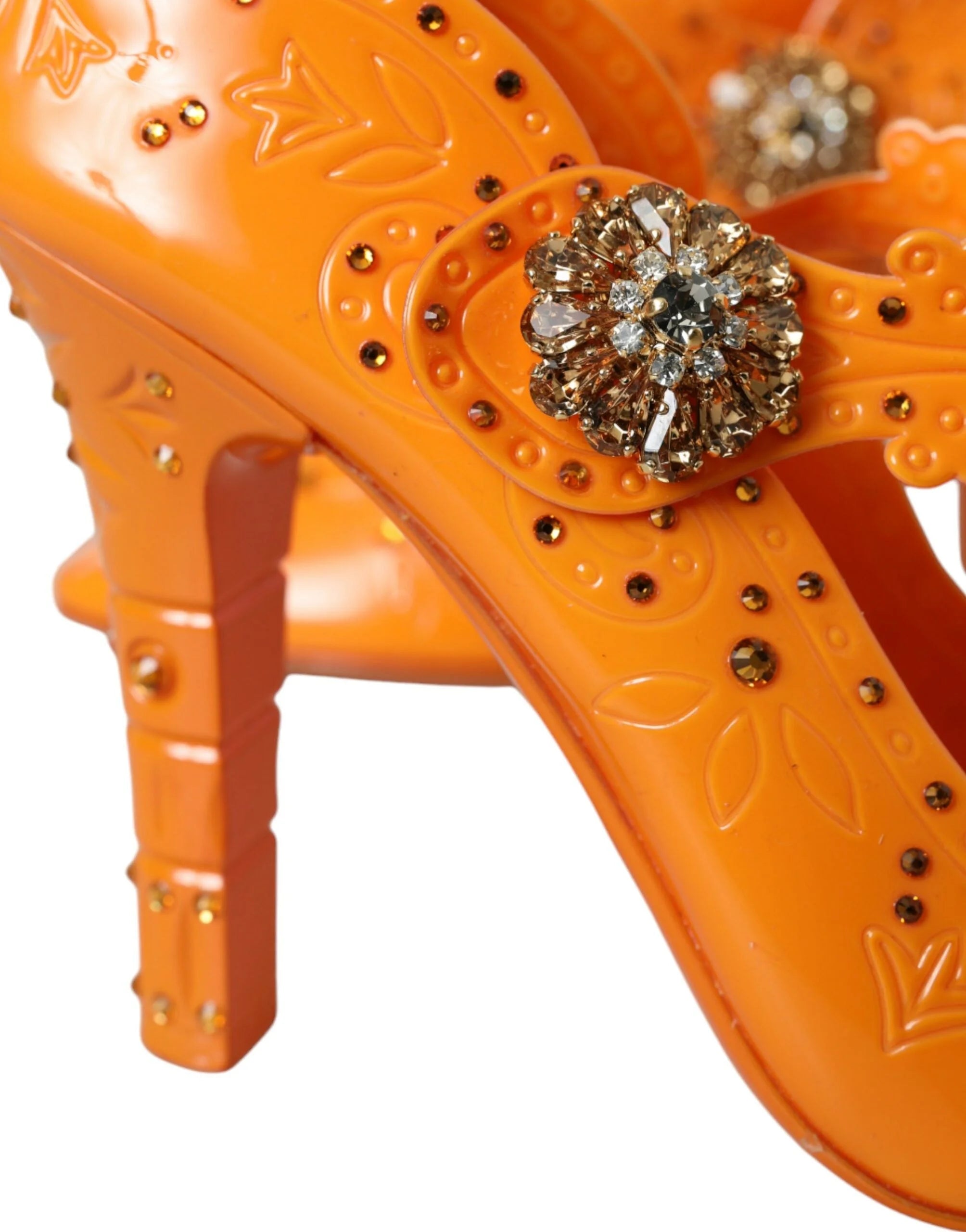 Dolce & Gabbana Orange CINDERELLA Floral Crystal Pumps Shoes - EU39/US8.5 - Heels