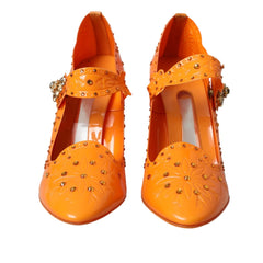 Dolce & Gabbana Orange CINDERELLA Floral Crystal Pumps Shoes - EU39/US8.5 - Heels