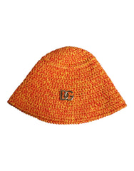 Dolce & Gabbana Orange Cotton Crochet DG Logo Bucket Hat - Bucket Hats