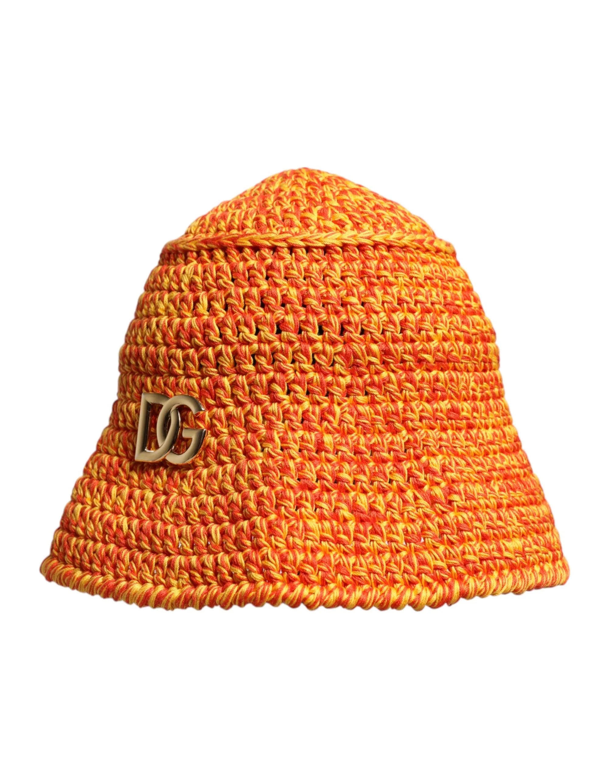 Dolce & Gabbana Orange Cotton Crochet DG Logo Bucket Hat - Bucket Hats