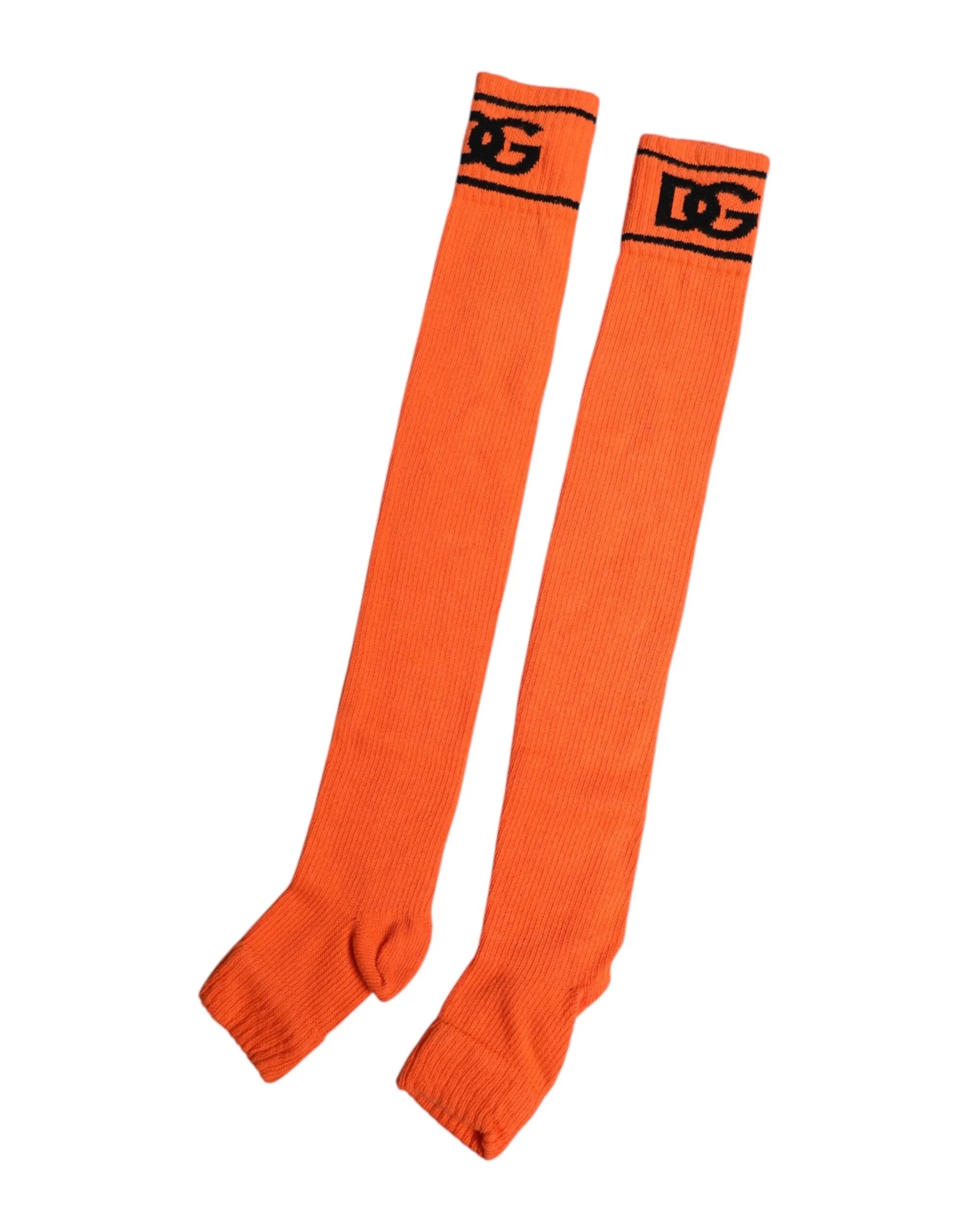 Dolce & Gabbana Orange Cotton DG Logo Print Open Toe Socks - Crew Socks
