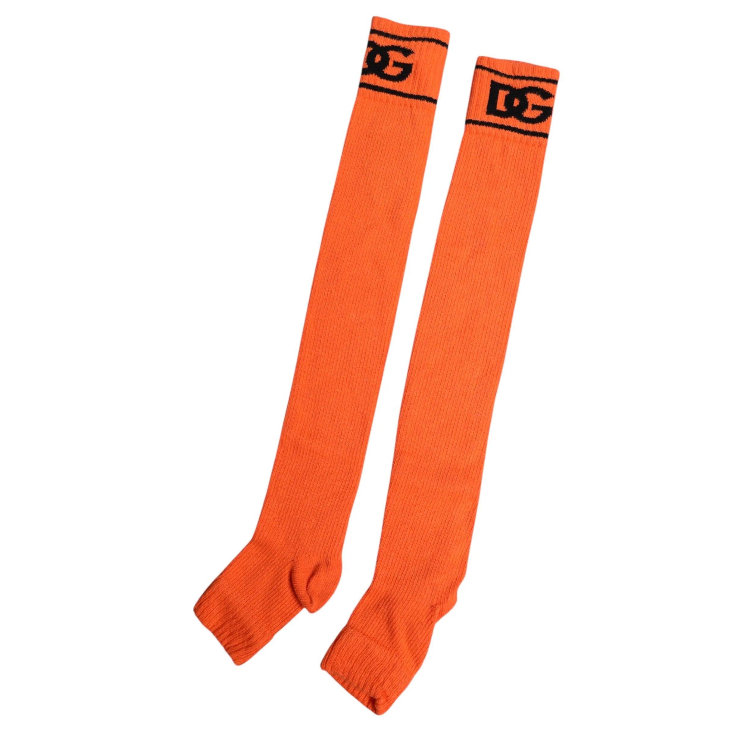 Dolce & Gabbana Orange Cotton DG Logo Print Open Toe Socks - Crew Socks