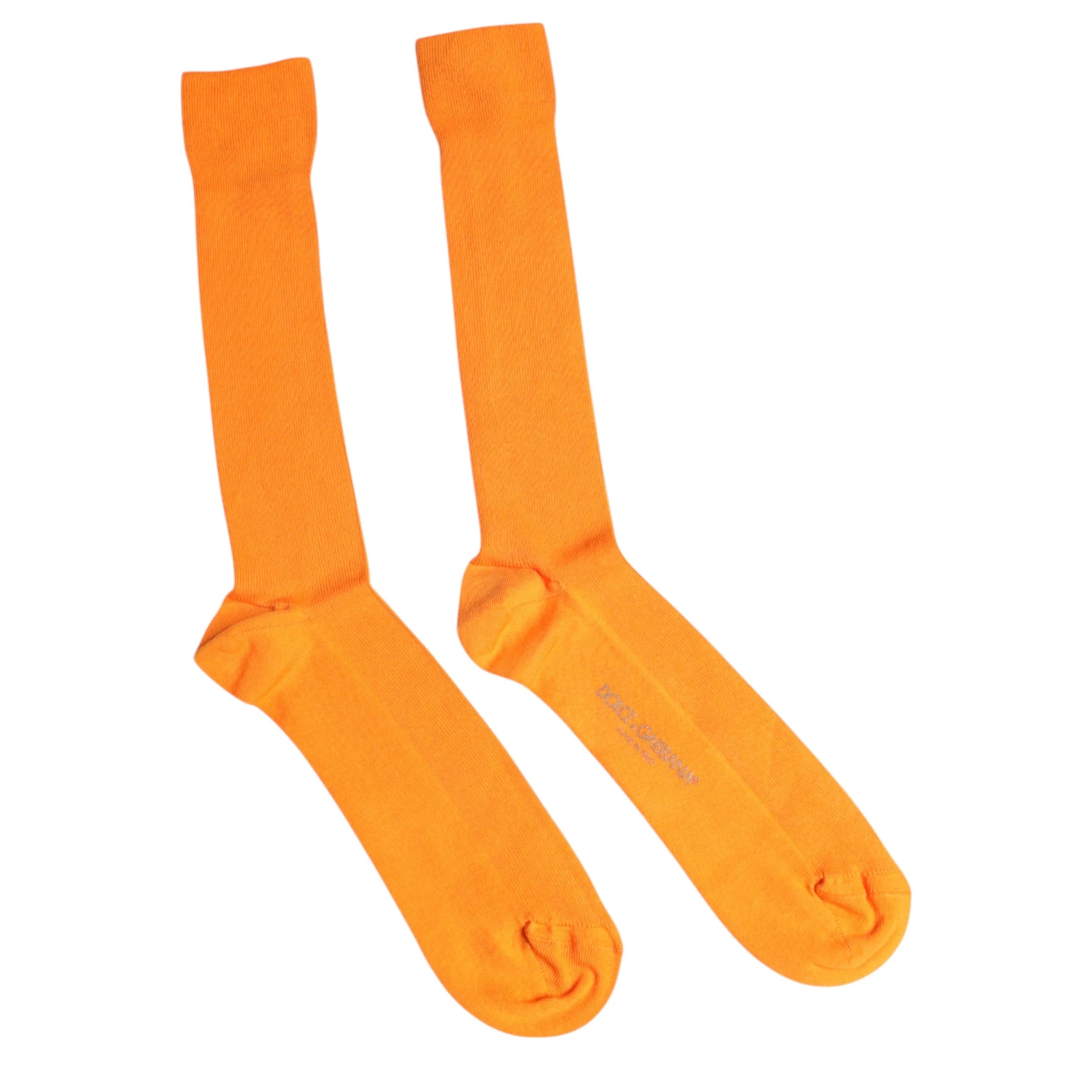 Dolce & Gabbana Orange Cotton Logo Over The Calf Socks - L