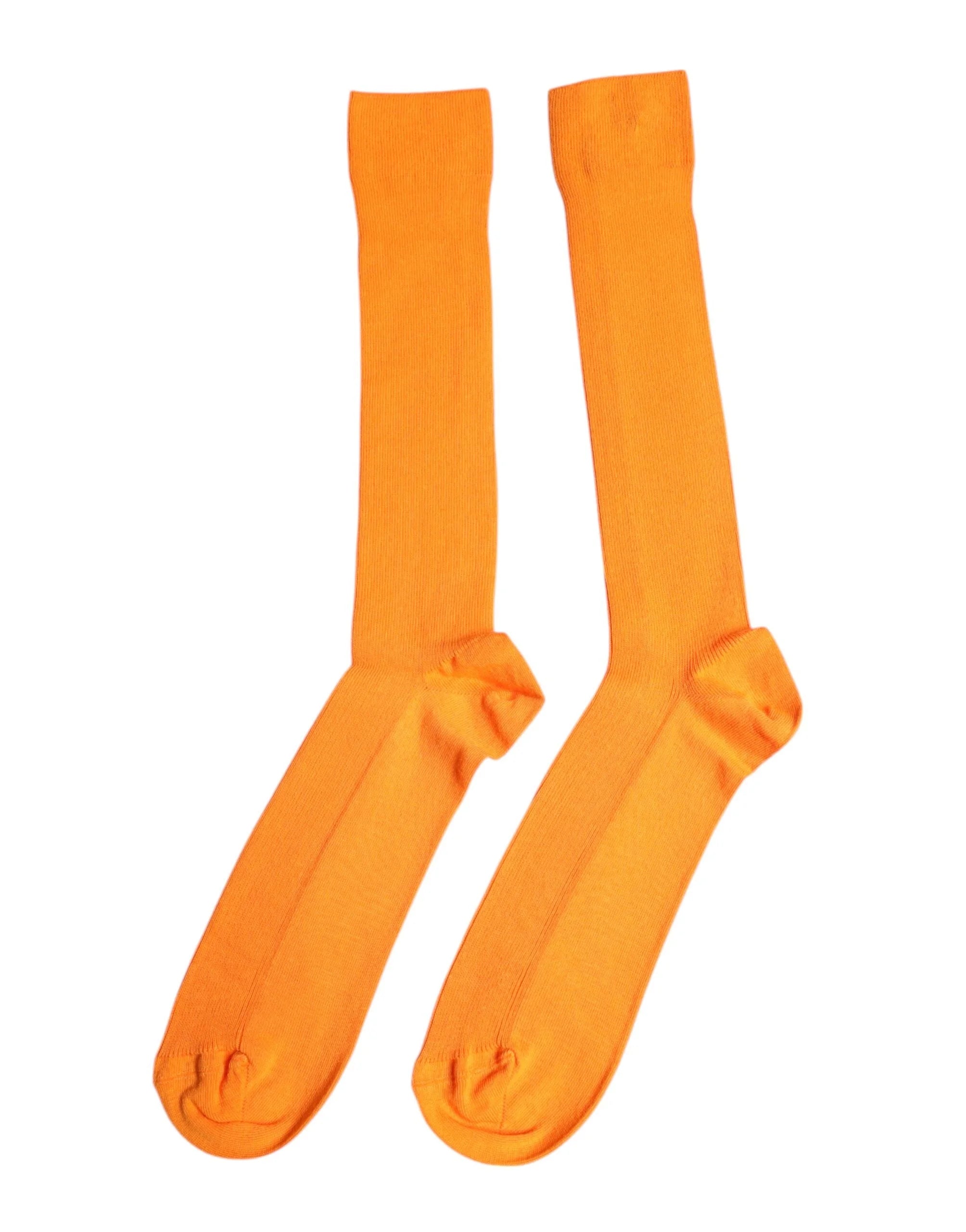 Dolce & Gabbana Orange Cotton Logo Over The Calf Socks - L