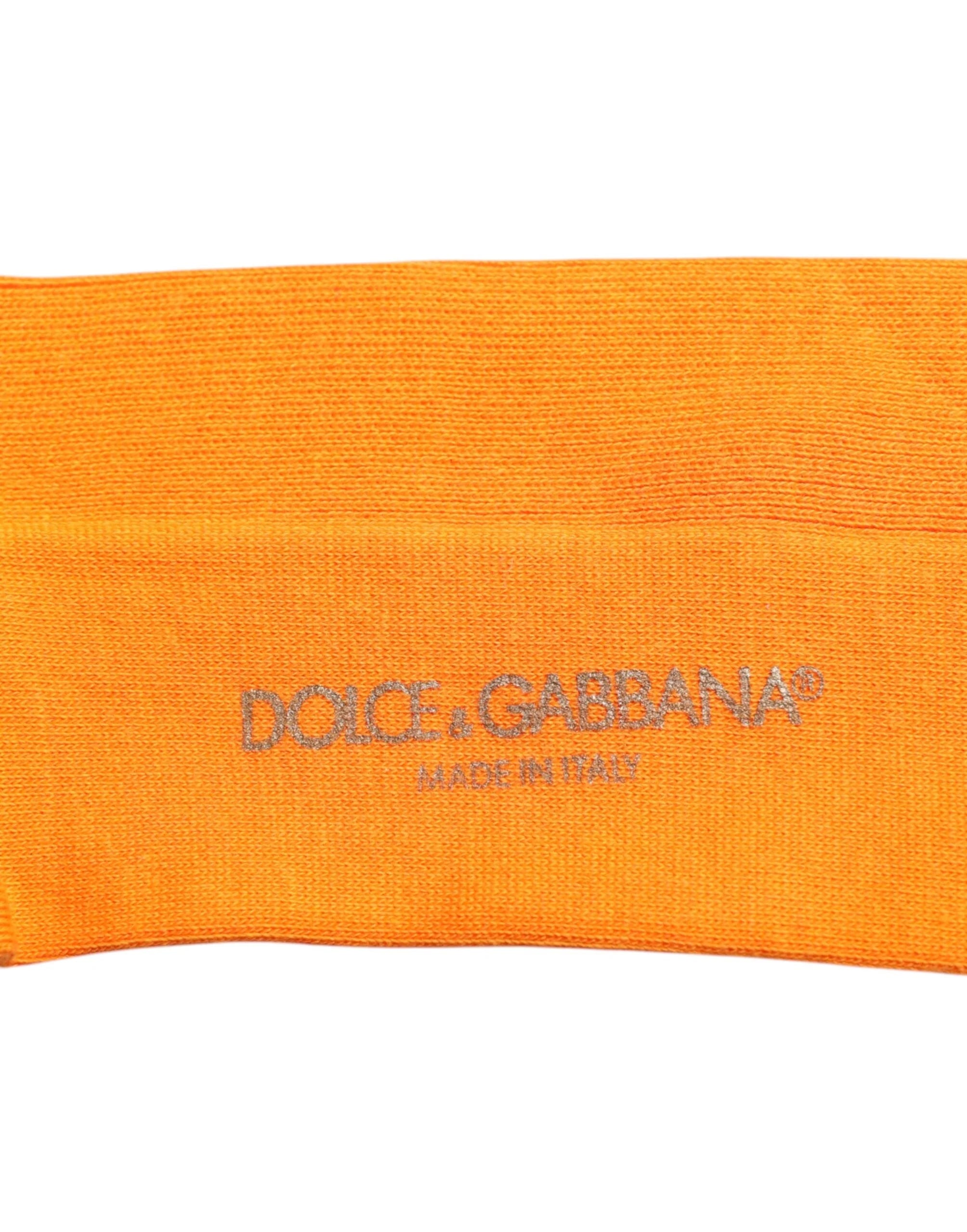 Dolce & Gabbana Orange Cotton Logo Over The Calf Socks - L - Crew Socks