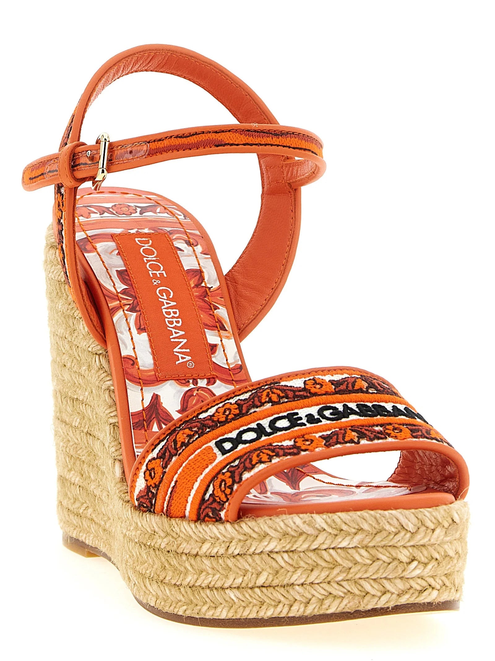 Dolce & Gabbana Orange Cotton Wedge Sandals - EU40/US10