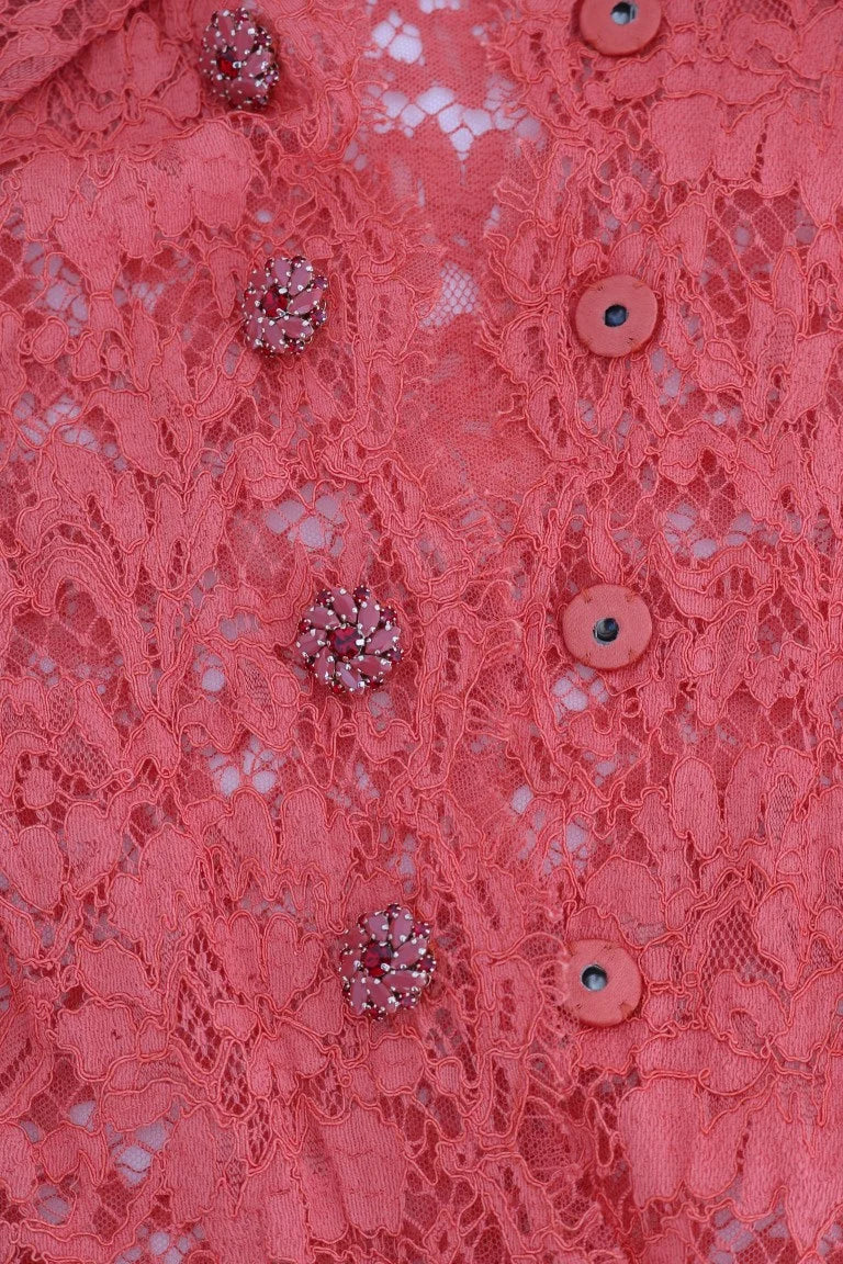 Dolce & Gabbana Orange Crystal Buttons Floral Lace Blouse - IT36|XXS - Blouses