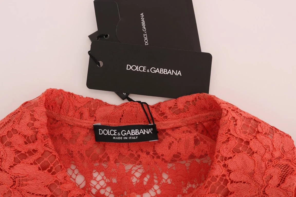 Dolce & Gabbana Orange Crystal Buttons Floral Lace Blouse - IT36|XXS - Blouses