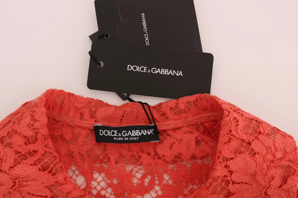 Dolce & Gabbana Orange Crystal Buttons Floral Lace Blouse - IT36|XXS - Blouses