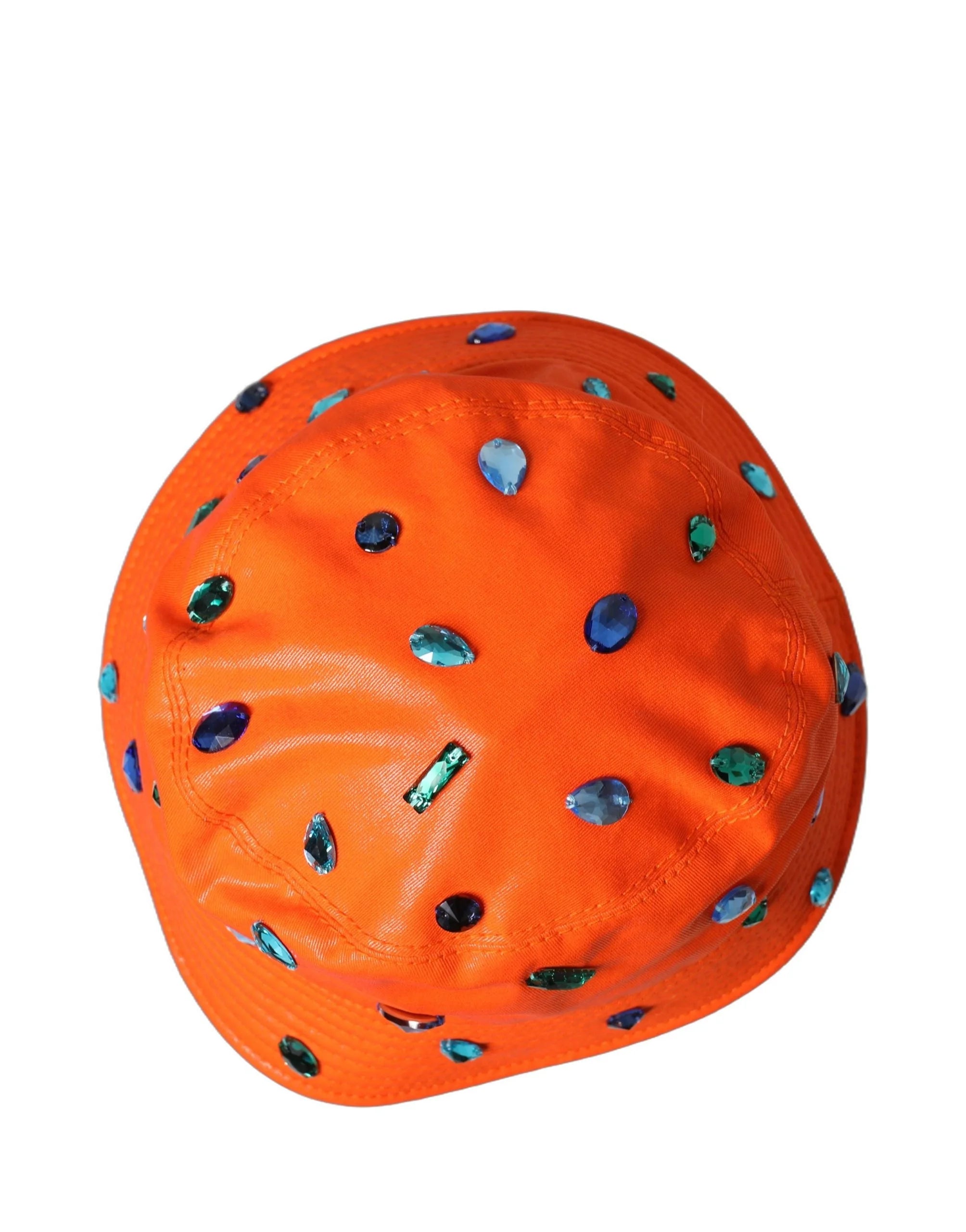 Dolce & Gabbana Orange Crystal Embellished Bucket Fisherman Cap Hat - 60 cm|XL